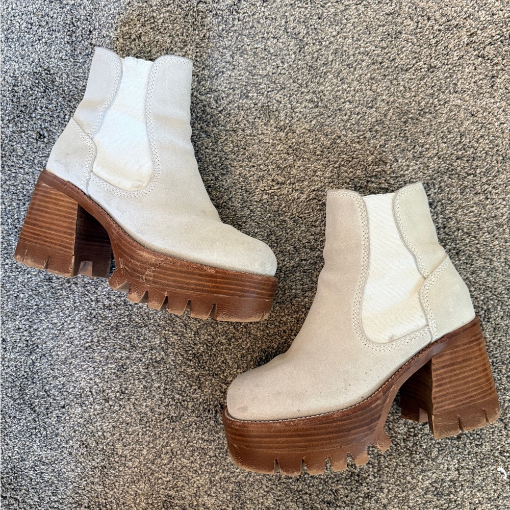 Jeffrey Campbell Cream Platform Heeled Boots